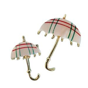 Vintage Mother of Pearl Umbrella Brooch, Set of 2